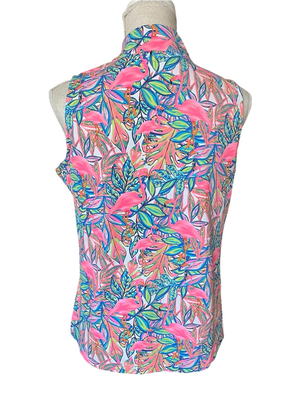 Lulu B Sleeveless Top Flamingo Tropical Resort Golf Coastal Athletic Tank Sz M - Picture 2 of 11